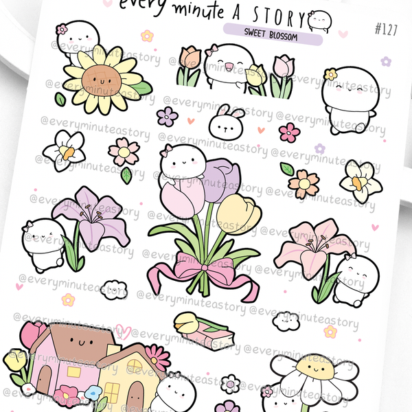 Sweet blossom stickers, spring planner stickers, florals