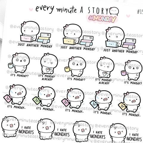 I hate Mondays Beanie stickers, work, lazy, tired