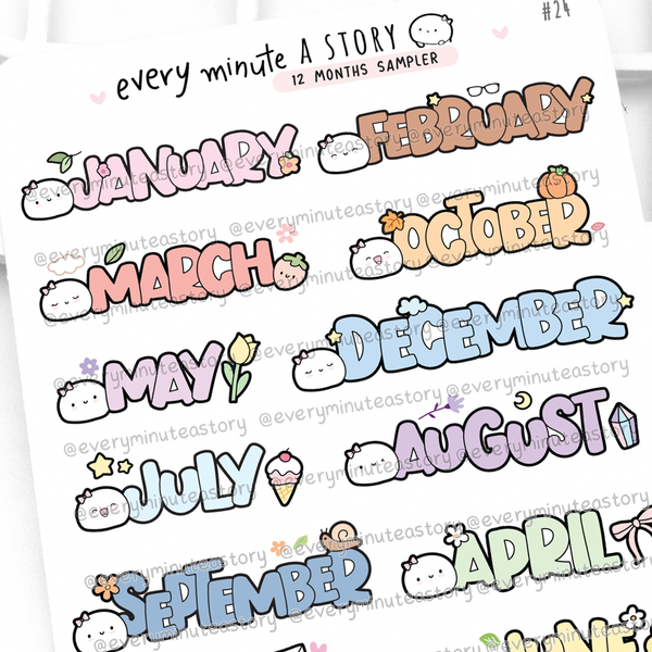 12 months name planner stickers