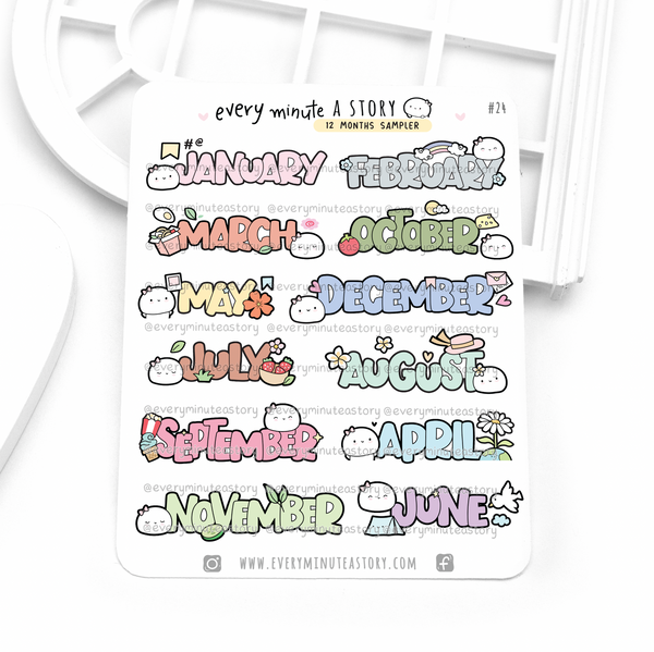 12 months name planner stickers