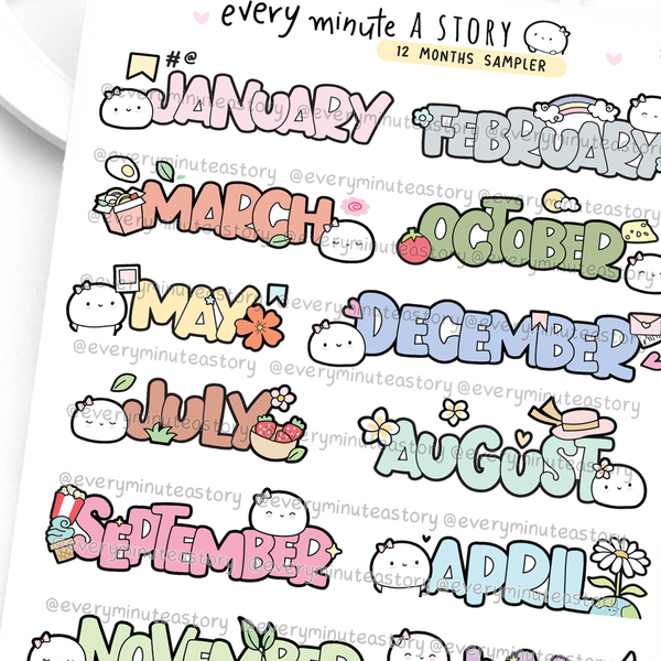 12 months name planner stickers