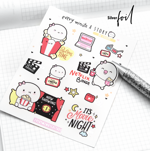 Movie night, silver foiled big stickers- Limited Stock!