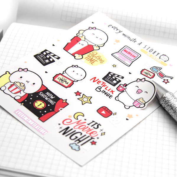 Movie night, silver foiled big stickers- Limited Stock!