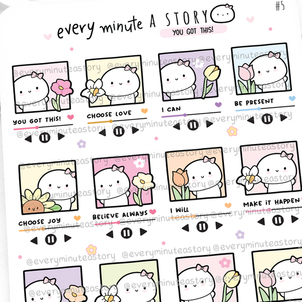 Fresh blooms daily motivation stickers, spring, flowers