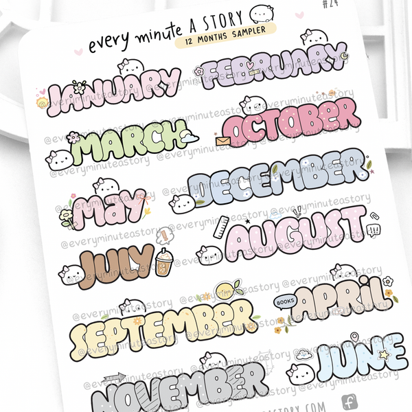 12 months name planner stickers