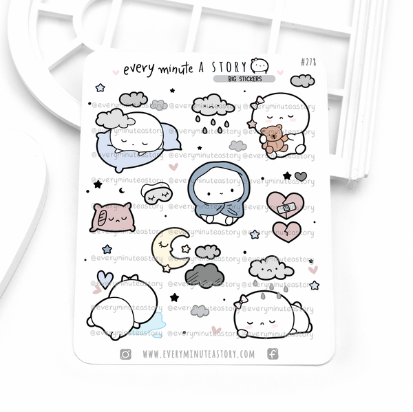 Gloomy day big stickers, sad, tired, blue, unhappy