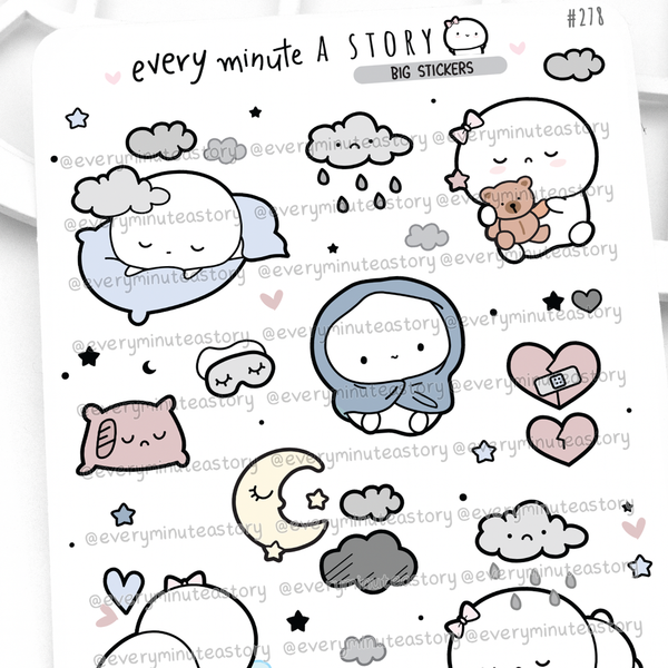 Gloomy day big stickers, sad, tired, blue, unhappy