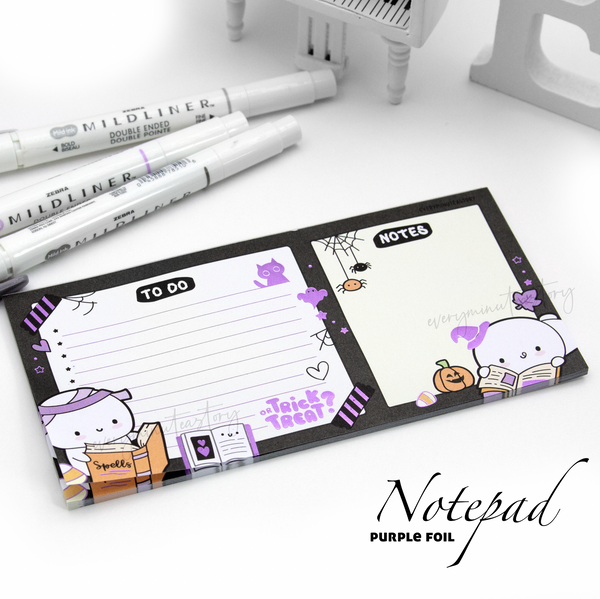 Trick or Treat- purple foil notepad- Limited Stock- limit 1/order