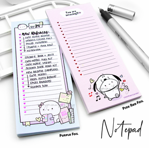 Foiled Beanie notepads, red/purple foil, Snoopy and Planner girl | -LIMITED STOCK! Limit 4/order
