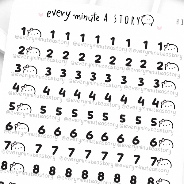 Beanie number stickers, functional deco planner date stickers