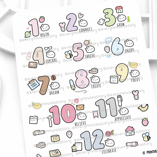 2027 matching month number stickers