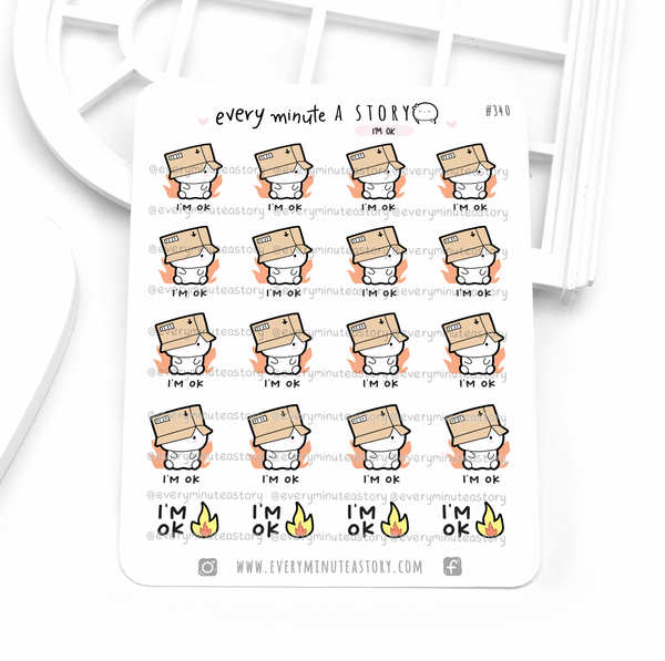I'm ok, on fire, Beanie stickers, angry, frustrated
