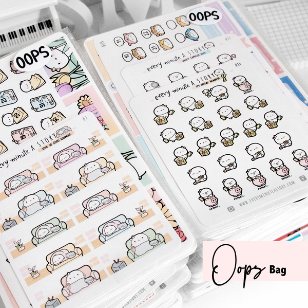 OOPS Bags/Misfit sticker bags! 5 Sticker Sheets-LIMITED STOCK! 40% off! Limit 4 bags/order