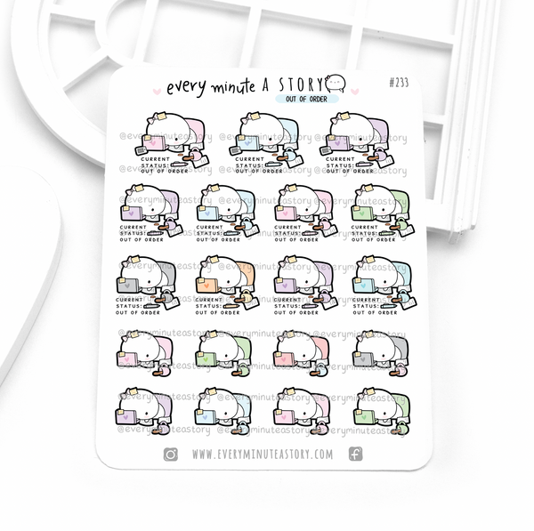 Out of order Beanie stickers, tired, overworked, exhausted