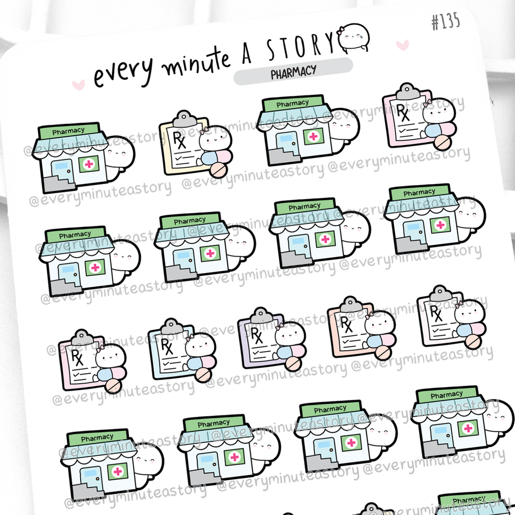Cute Rx Sticker Pharmacy run stickers, refill, prescription, rx – Every Minute A Story
