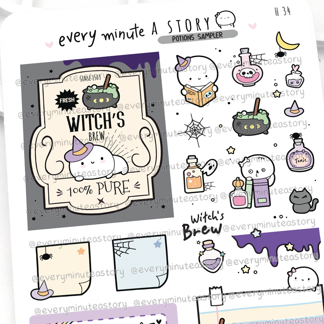 Witch's brew potions stickers, Halloween- LOW STOCK!