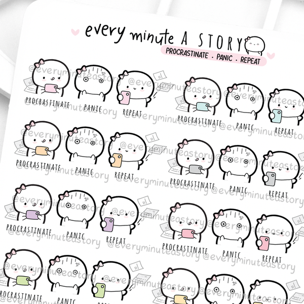 Procrastinate, panic, repeat Beanie stickers, work