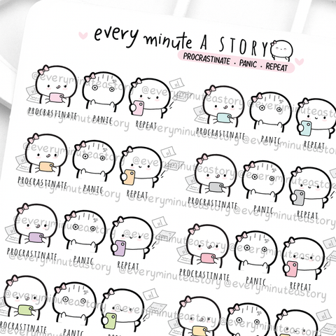 Procrastinate, panic, repeat Beanie stickers, work