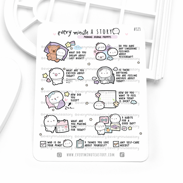 Morning journal prompts stickers, gratitude, daily habits