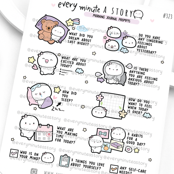 Morning journal prompts stickers, gratitude, daily habits