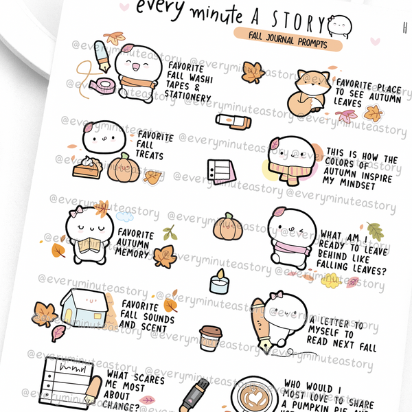 Fall journal prompt stickers, reflection, self love
