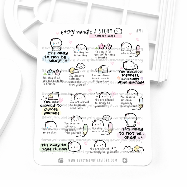 Emotionally comforting daily quotes, planner stickers