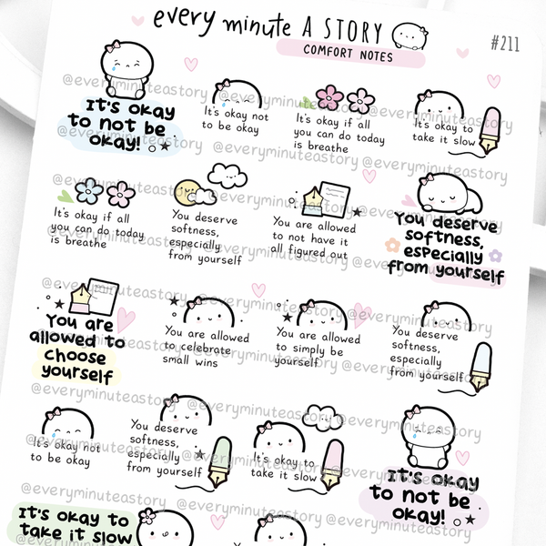 Emotionally comforting daily quotes, planner stickers