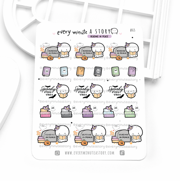 Reading in peace Beanie stickers, halloween, fall, RIP- Low Stock!