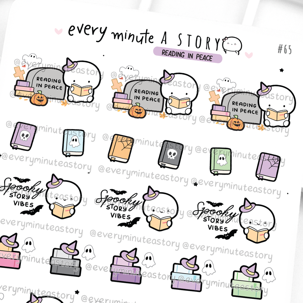 Reading in peace Beanie stickers, halloween, fall, RIP- Low Stock!