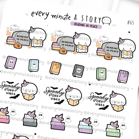 Reading in peace Beanie stickers, halloween, fall, RIP- Low Stock!