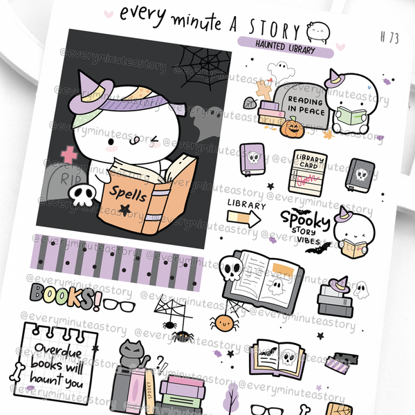 Haunted Library Beanie stickers, halloween