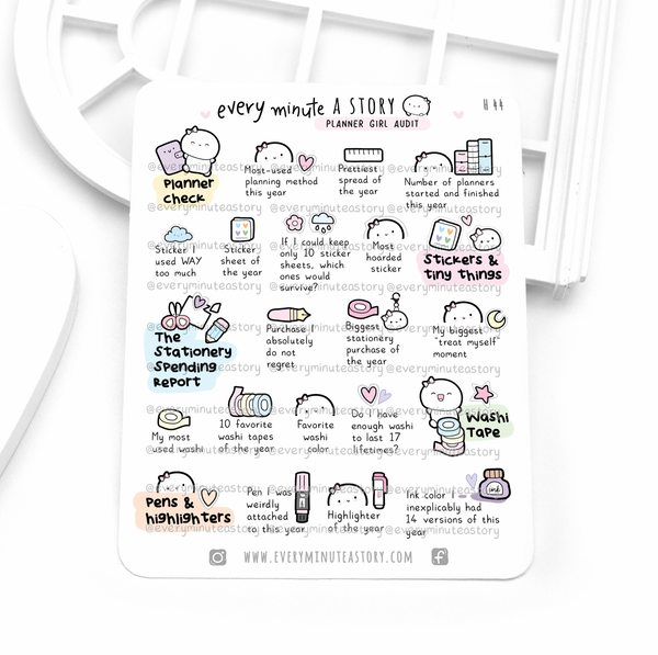 Yearly planner girl audit stickers, new year, planner reflection