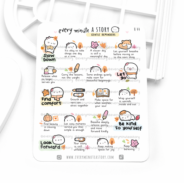 Gentle fall reminders stickers, autumn self care planner