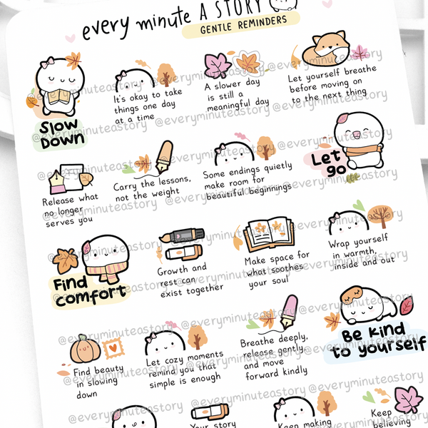 Gentle fall reminders stickers, autumn self care planner