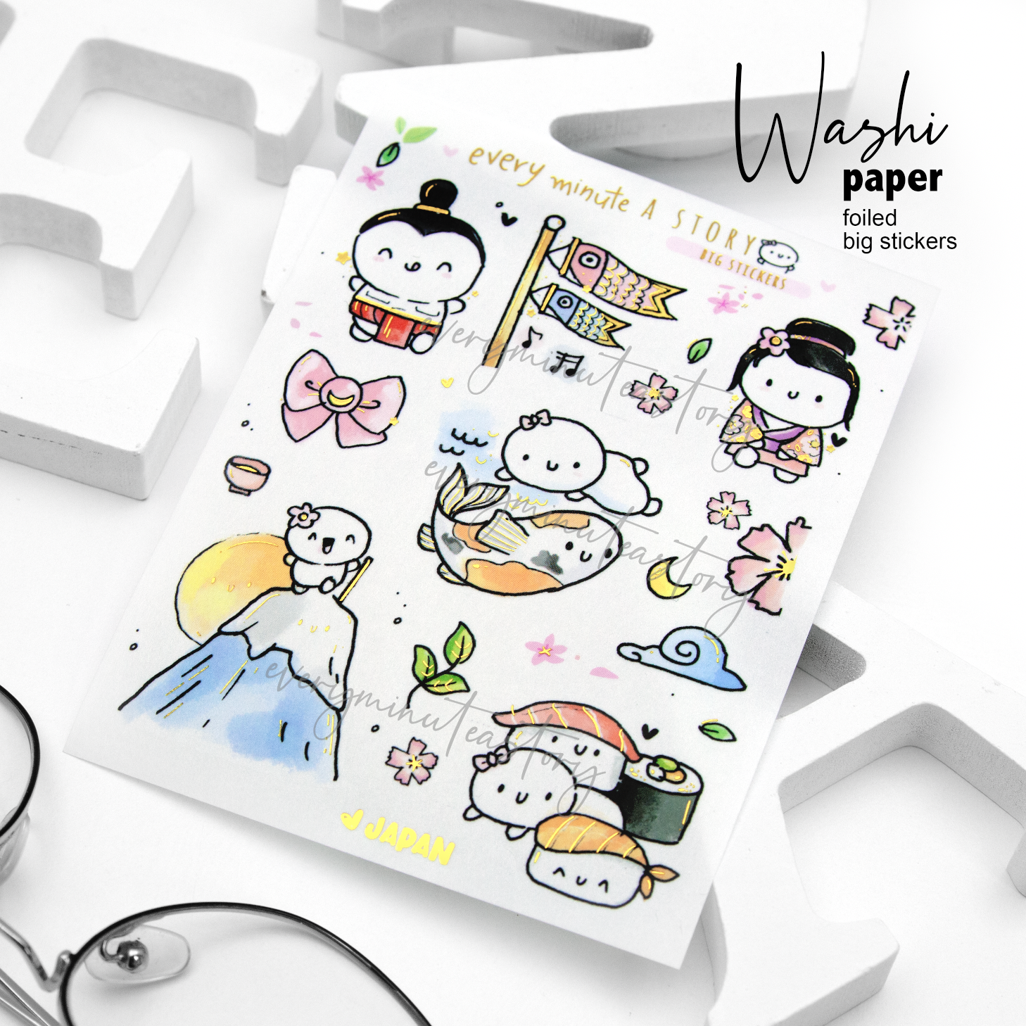 Japan Inktober foiled big stickers on washi paper, gold foiled- Limited Stock!