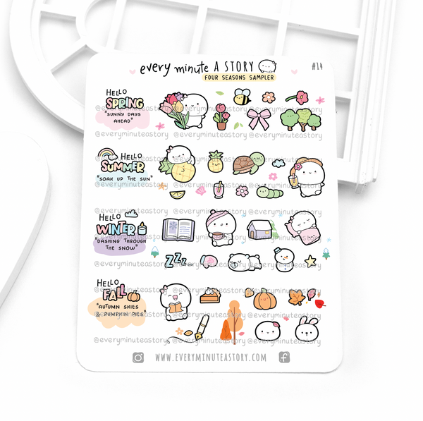 Four seasons sticker sampler, spring, summer, fall, winter