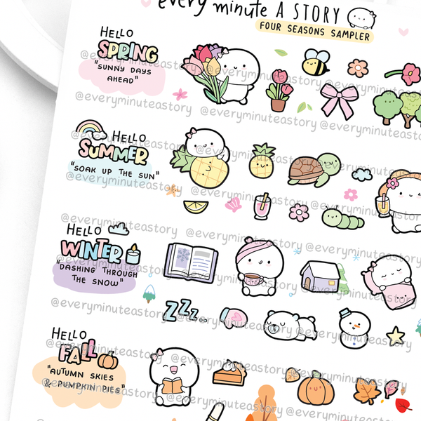 Four seasons sticker sampler, spring, summer, fall, winter