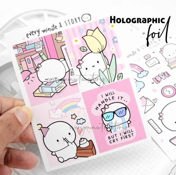 Pink bloom stickers, silver/holo foil, set of 2- Limit/1order