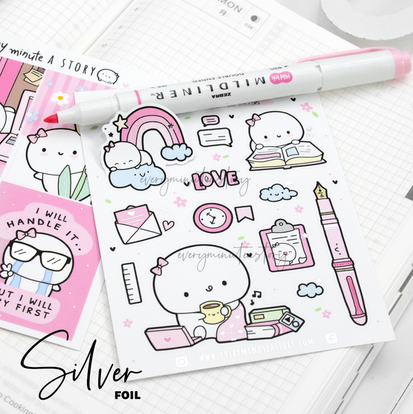 Pink bloom stickers, silver/holo foil, set of 2- Limit/1order