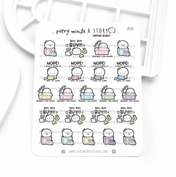 Bought too much, shopping Beanie stickers, add to cart