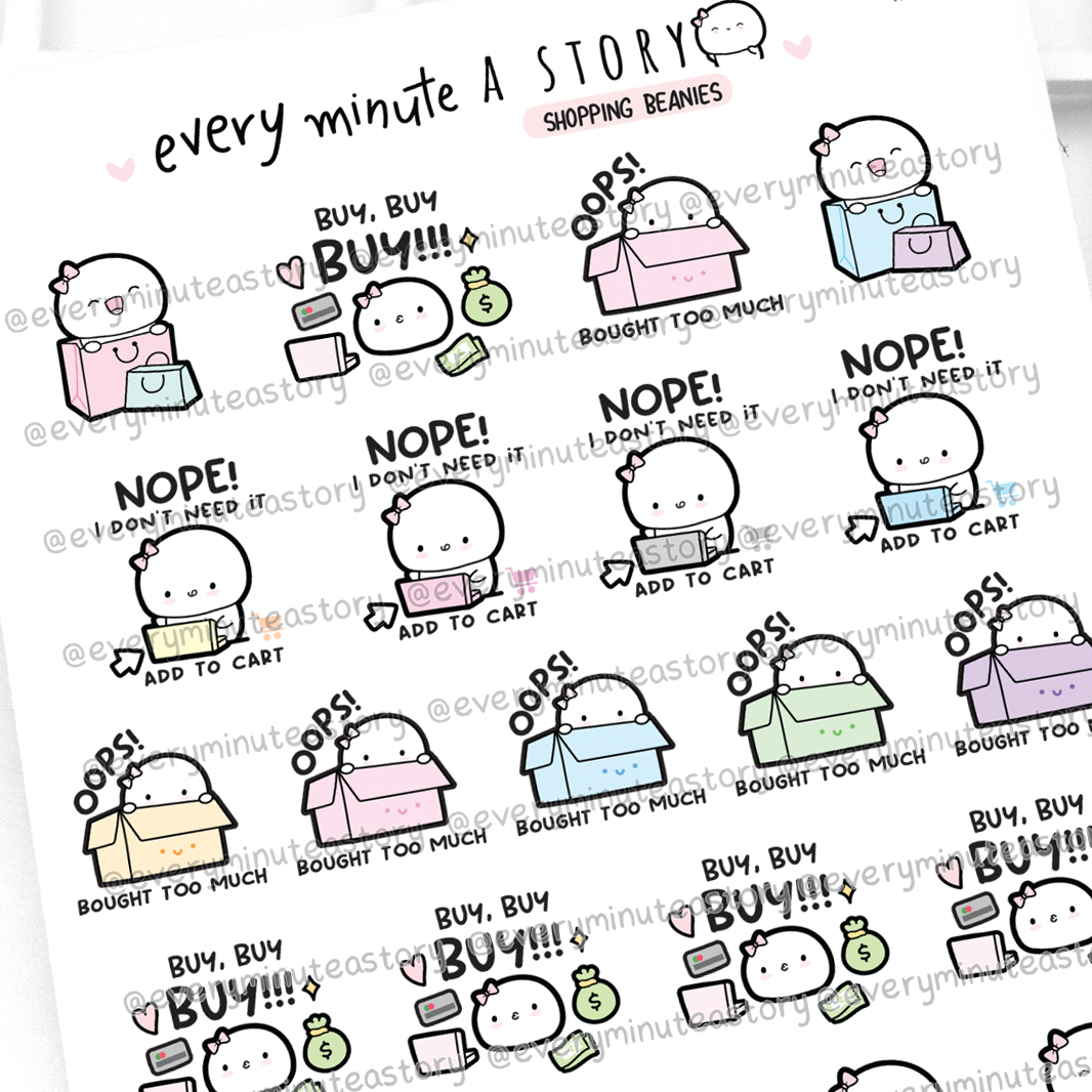 Bought too much, shopping Beanie stickers, add to cart