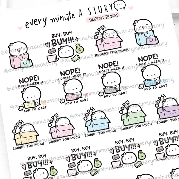 Bought too much, shopping Beanie stickers, add to cart