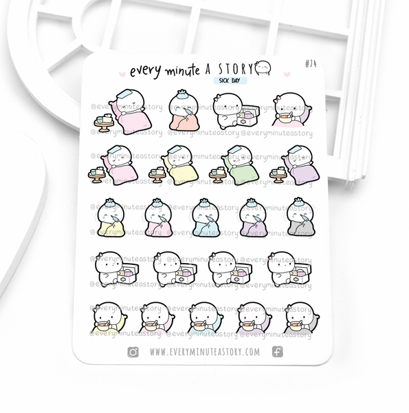 Sick day, under the weather, upset stomach, pills Beanie stickers