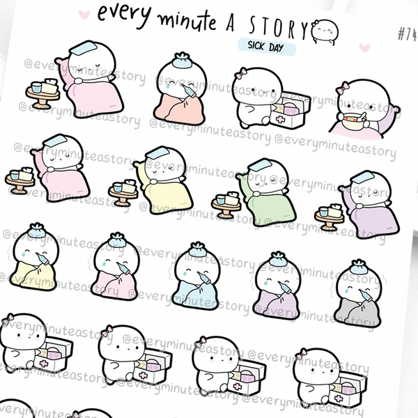 Sick day, under the weather, upset stomach, pills Beanie stickers