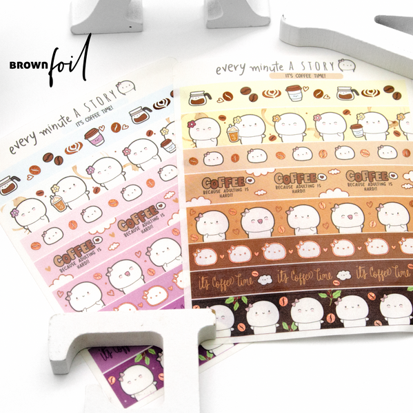 Coffee lovers washi paper washi strips, brown foiled- Limited Stock!
