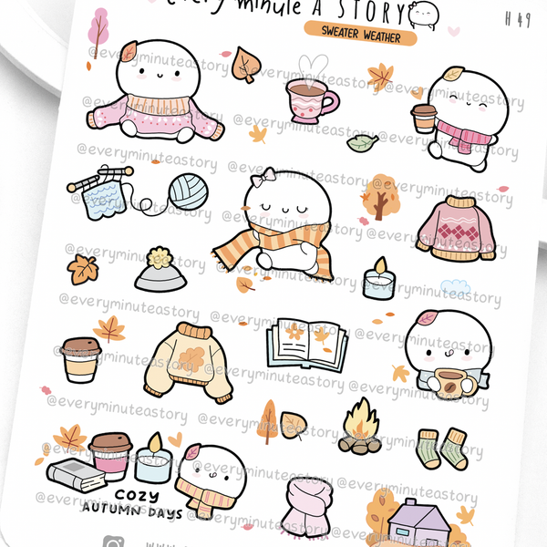 Sweater weather fall stickers, cozy autumn planner