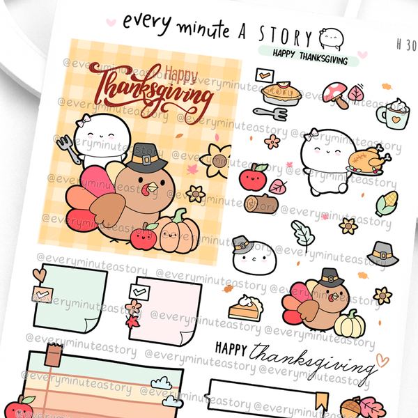 Thanksgiving Beanie stickers, holiday, turkey- Low stock!