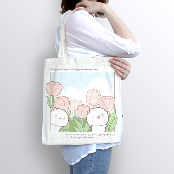 Tiptoe through the tulips Beanie cotton canvas tote- Limited stock, Limit 1/order