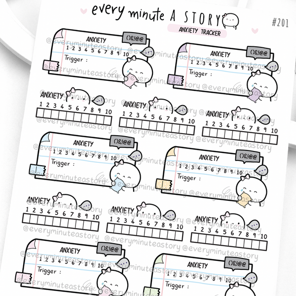 Anxiety, depression and stress trackers planner stickers, journal