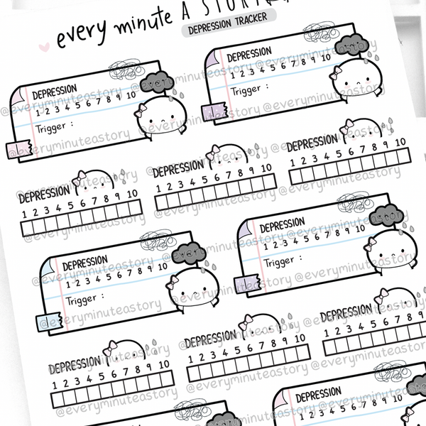 Anxiety, depression and stress trackers planner stickers, journal